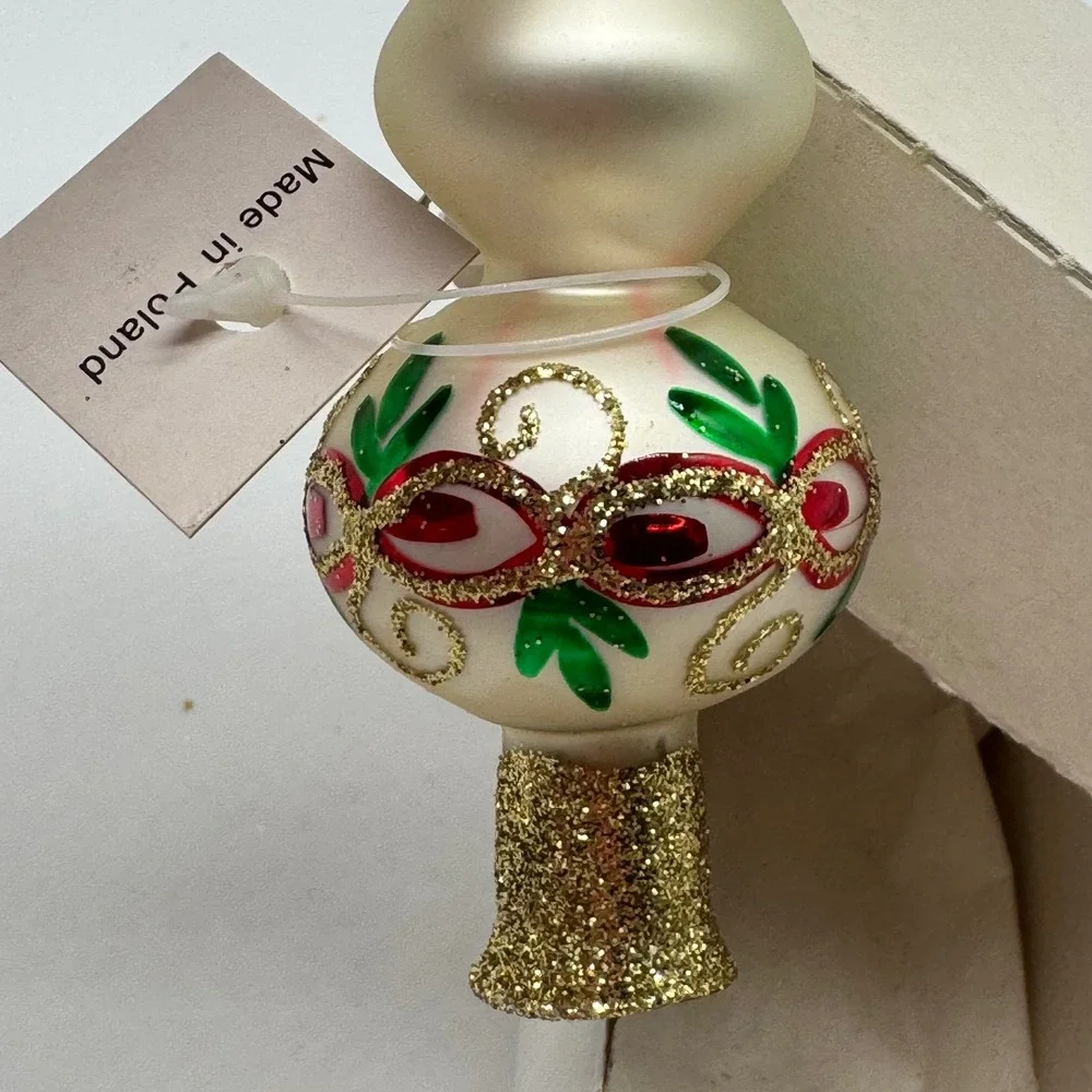 Vintage Mini Glass Christmas Tree Topper Boxed Hand Painted Made in Poland 5